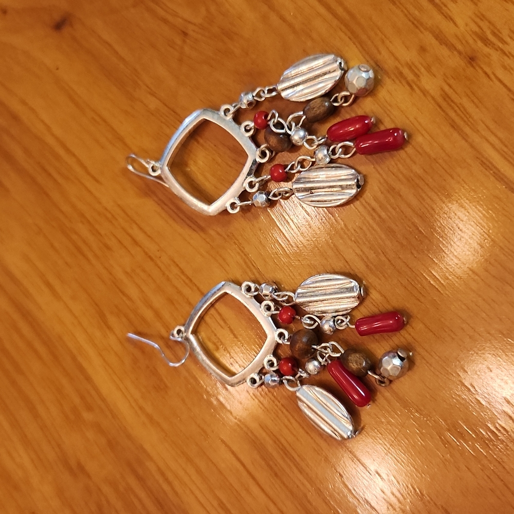 Silver/Red/Brown Earrings, GUC